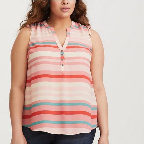 Torrid Size Medium Multicolored Sleeveless Striped Georgette Blouse - Picture 1 of 8